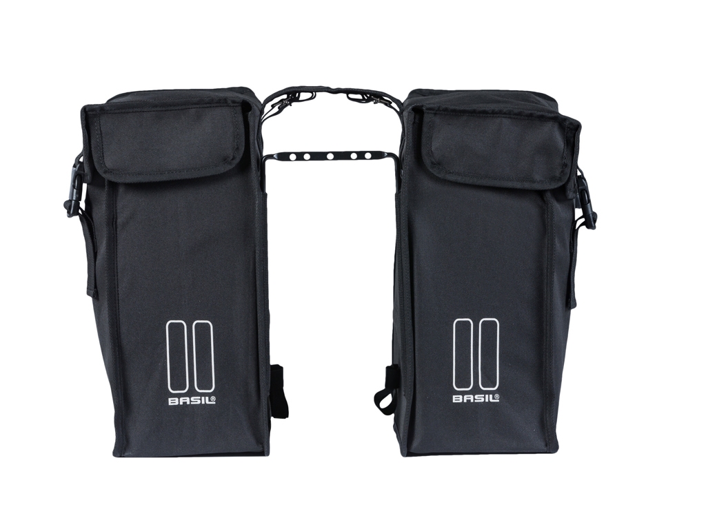 BASIL MARA XL taskesæt (sort) med taskebro. Str. 35 x15 x 32cm, vol: 35 L, maks. bæreevne  10 kg (5 kg i hver taske).